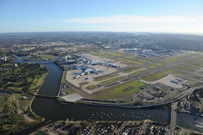 an aerial view of an airport