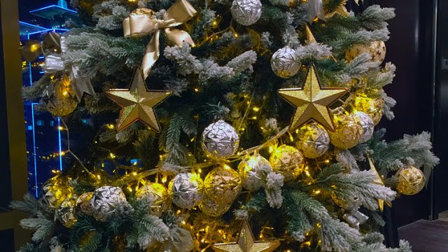 a christmas tree with ornaments and lights