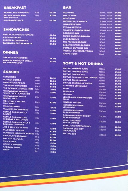 a menu on a blue background