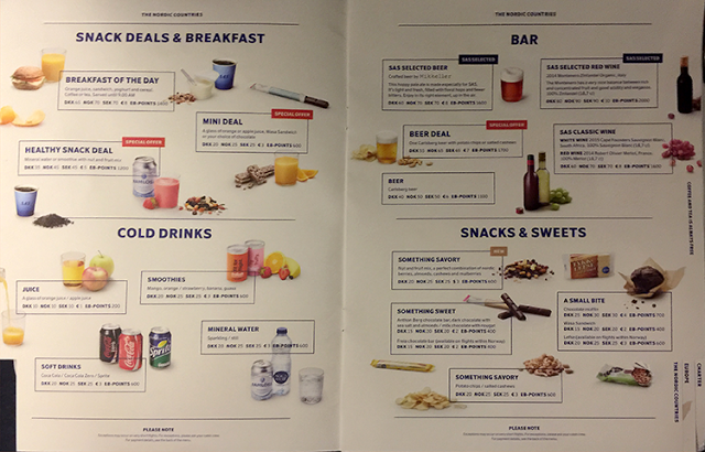 a menu with different drinks and snacks