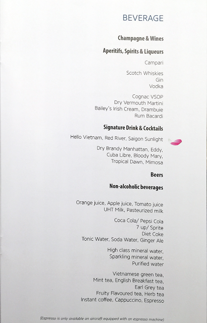 a menu with black text and white text