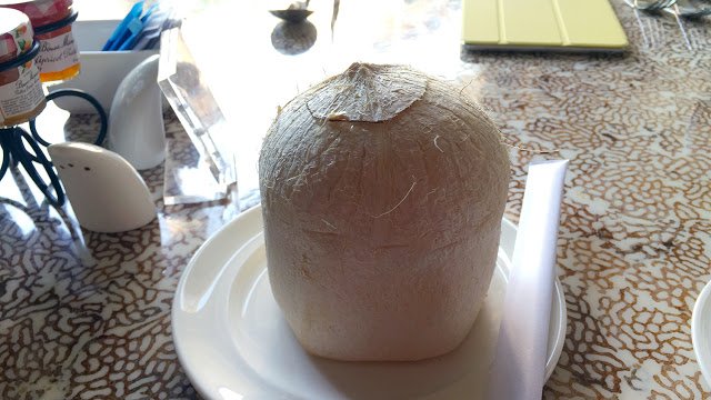 a coconut on a plate