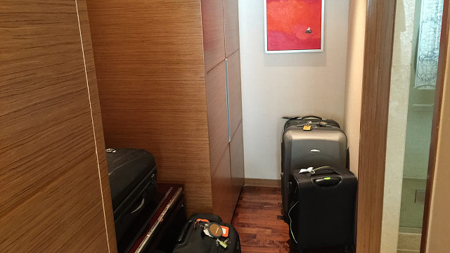 a group of luggage in a room