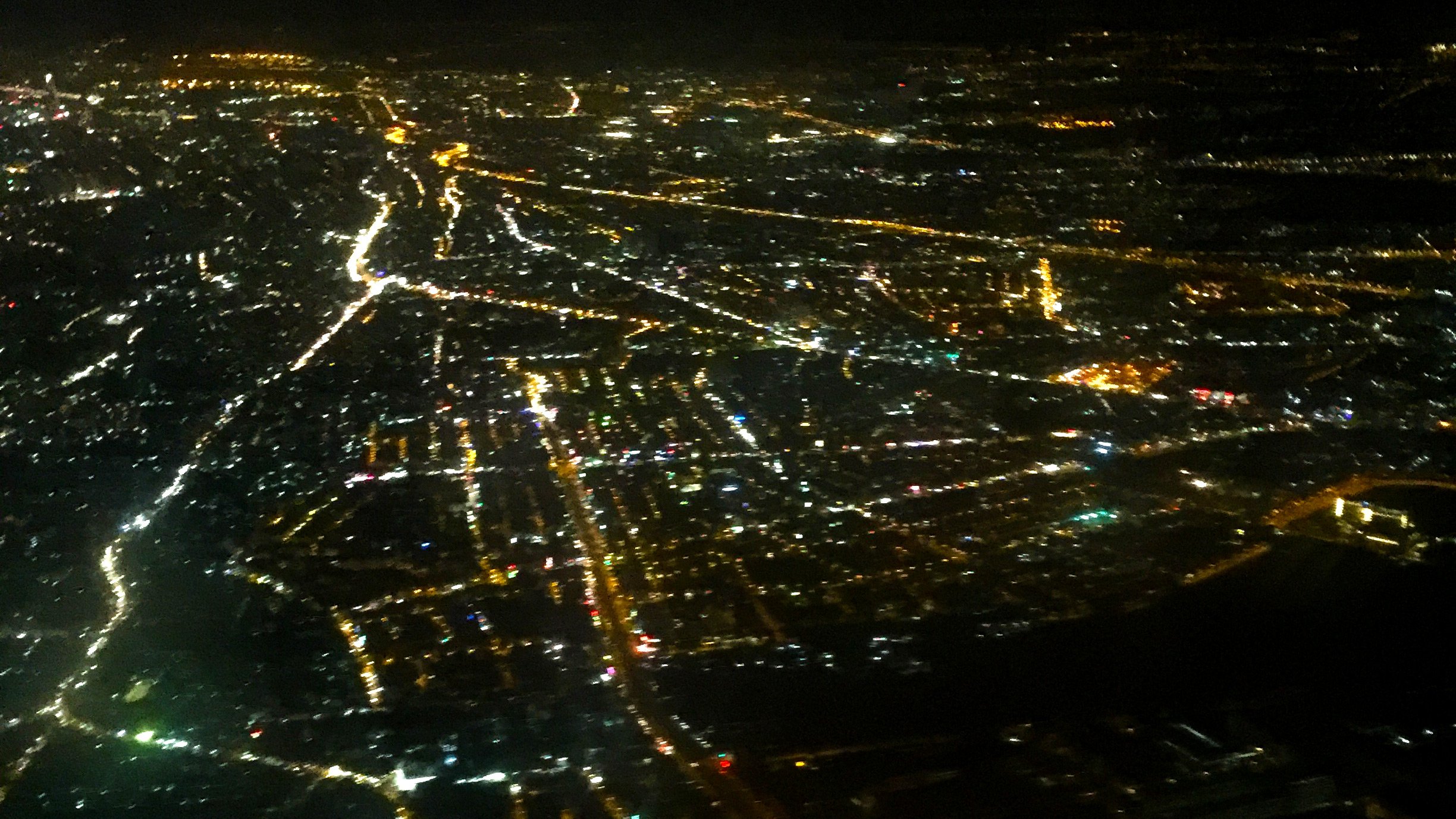 aerial view of a city at night