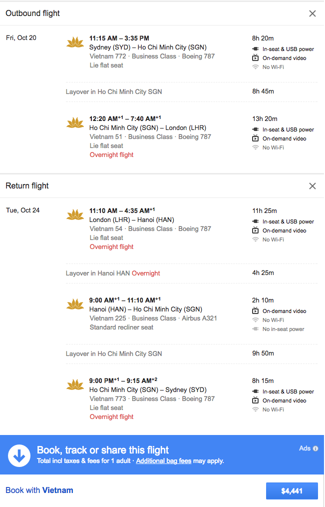 a screenshot of a flight schedule