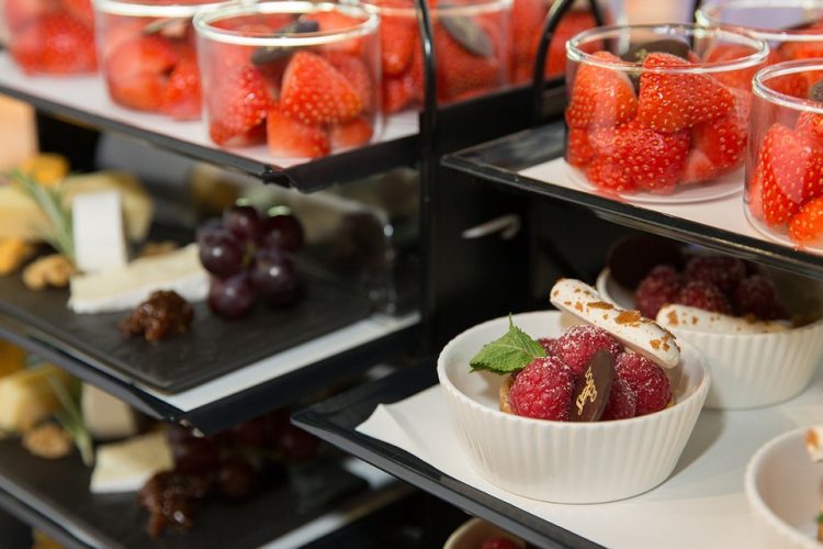 a shelf with food on it