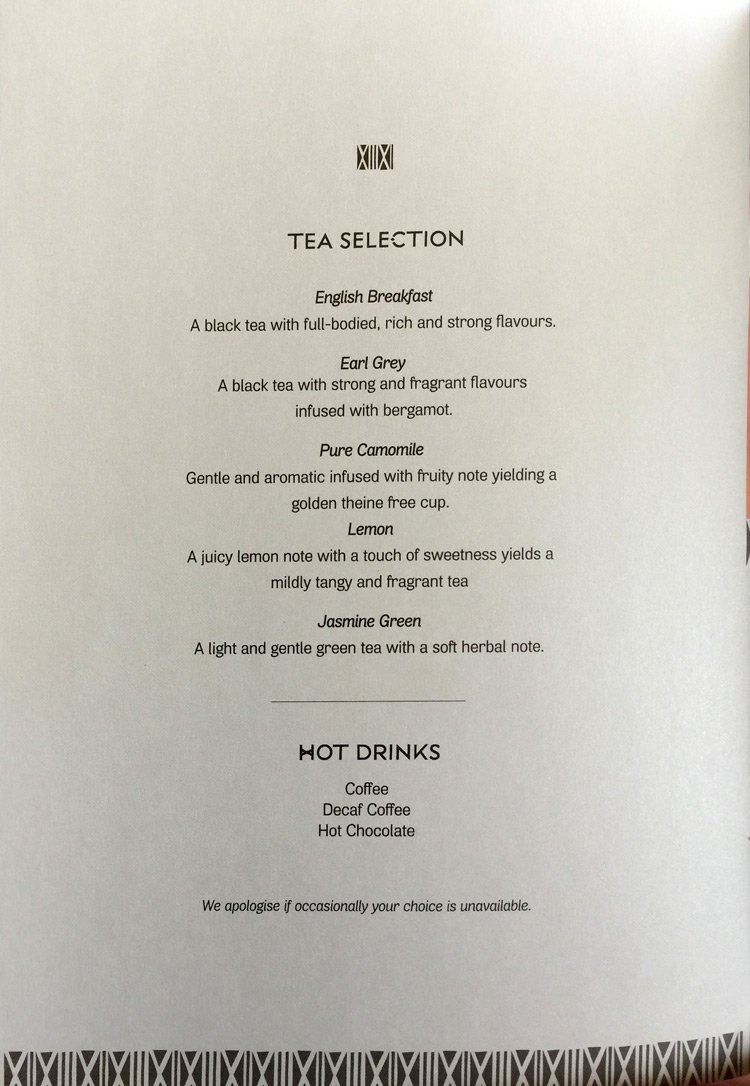a menu of a tea shop
