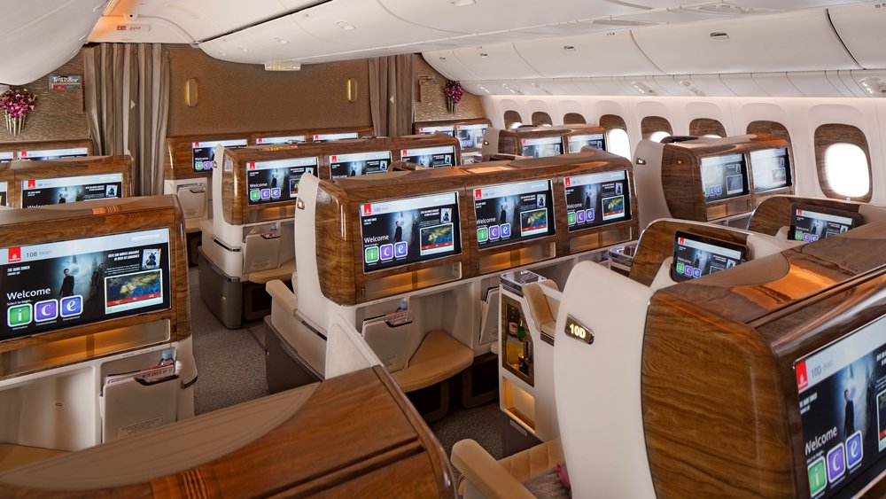 a large airplane with many monitors