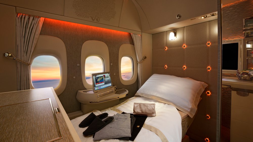 a bed in an airplane