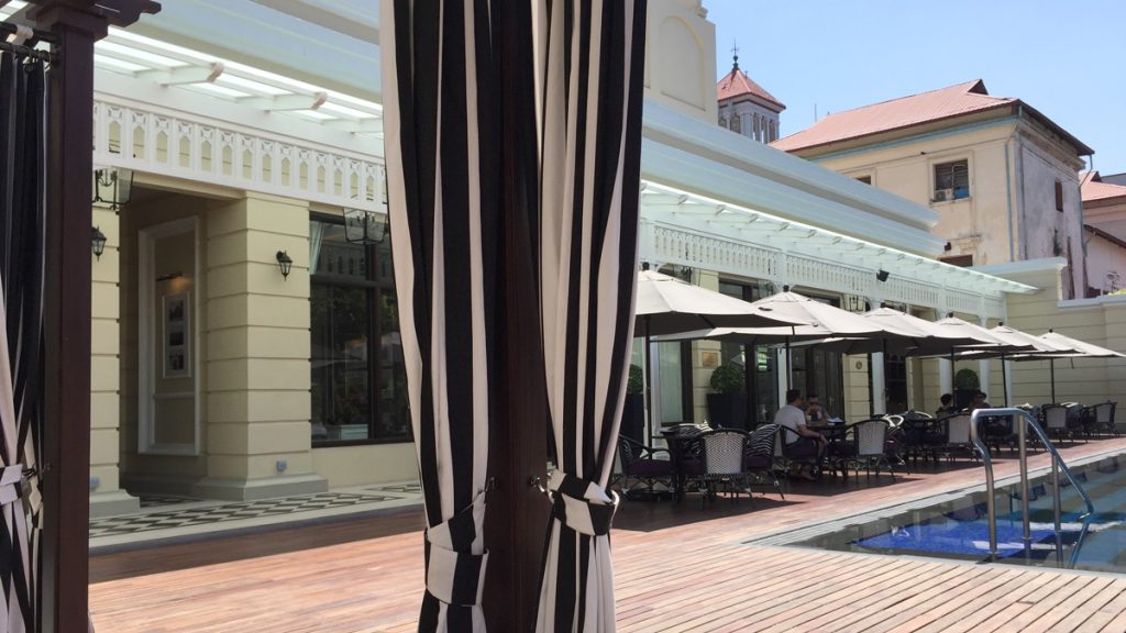 a black and white striped curtain