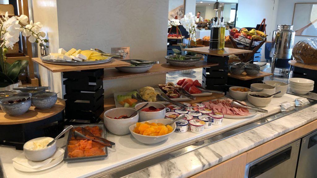 a buffet table with food on it