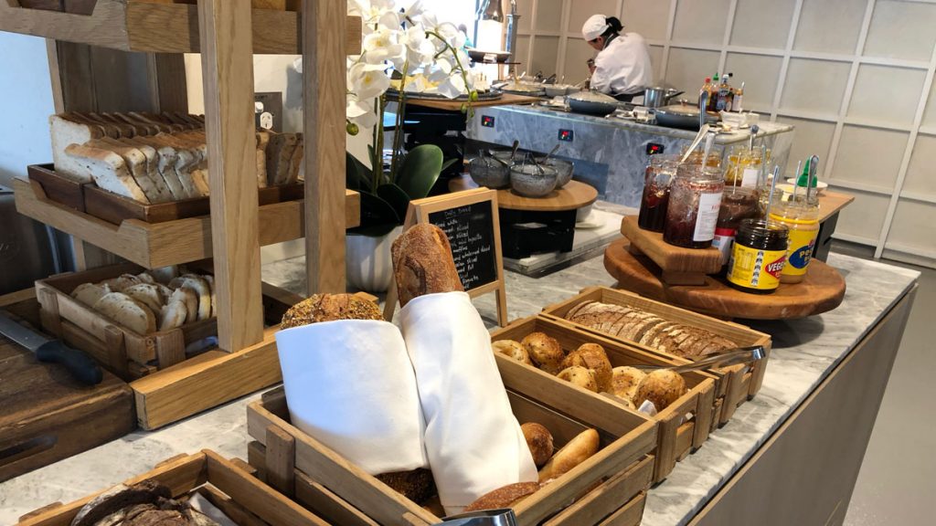 a group of bread in baskets