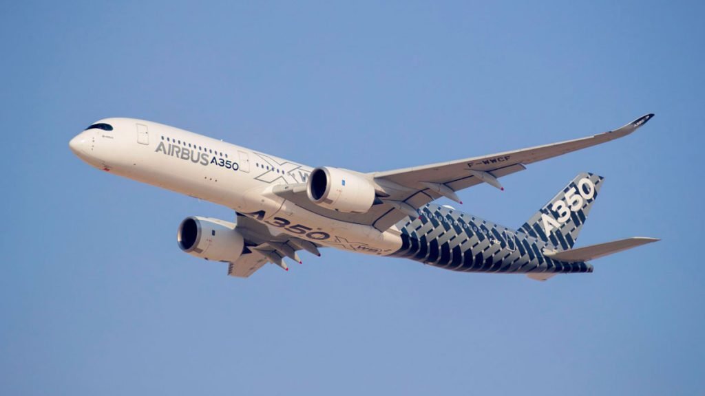 a large white airplane flying in the sky