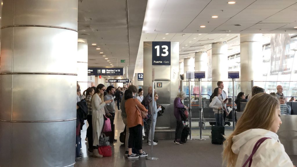 a group of people standing in a line