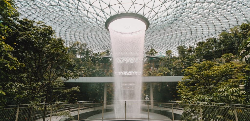 a water falling from a ceiling