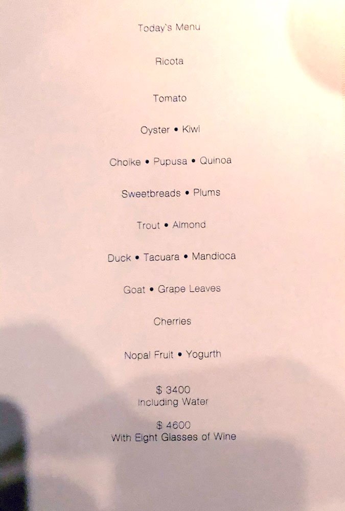 a menu with a list of food
