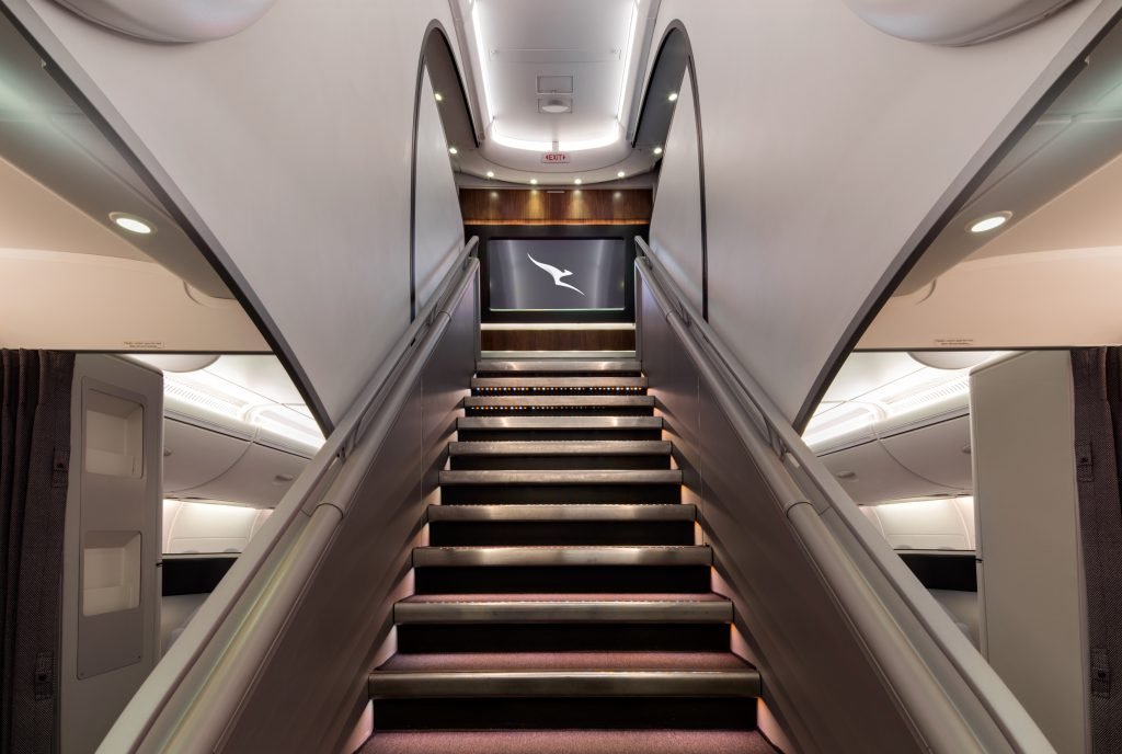 a flight of stairs in an airplane