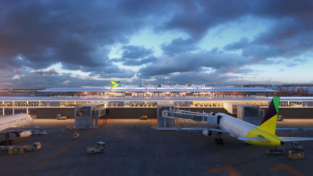 an airport with a large building