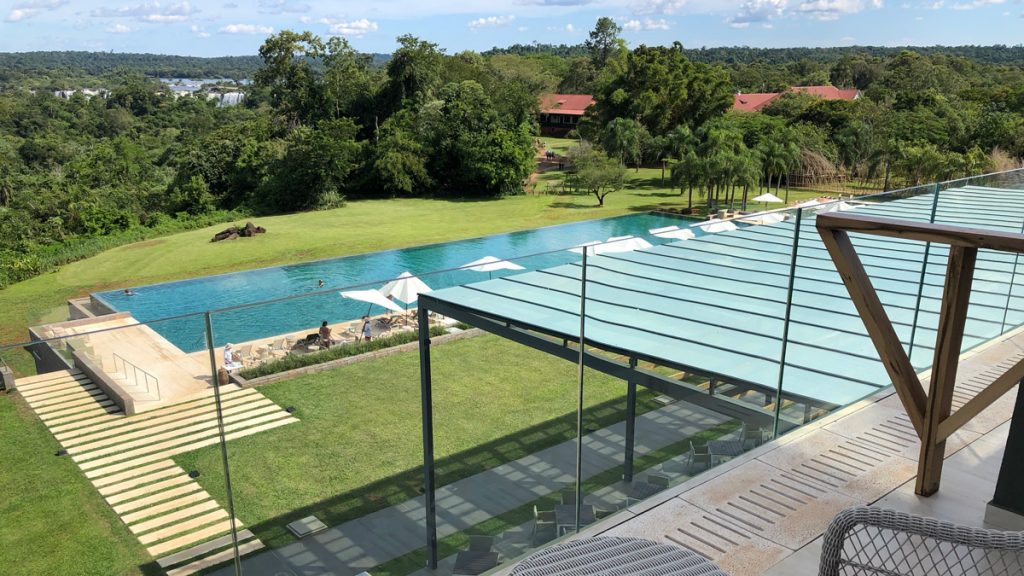 a pool with a covered roof