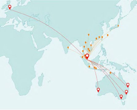 a map of the world with points