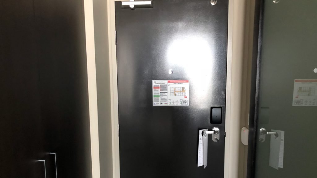 a door with a sticker on it