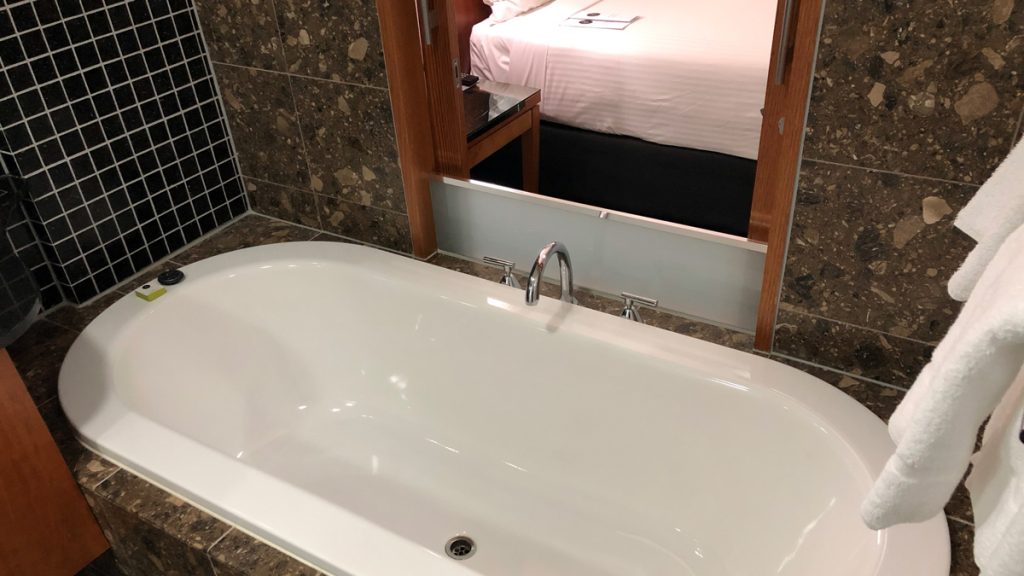 a bathtub in a bathroom