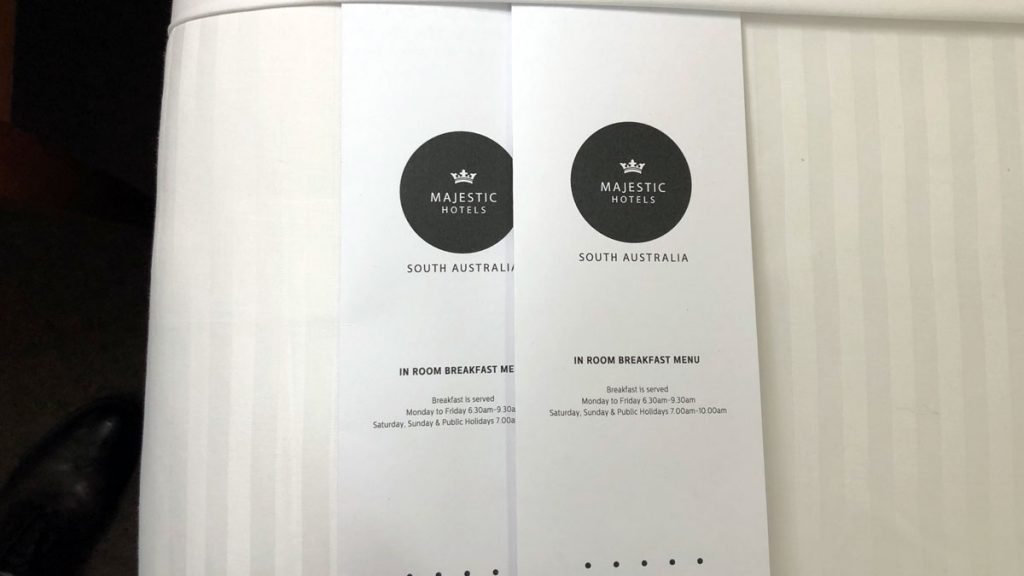 a menu of a hotel