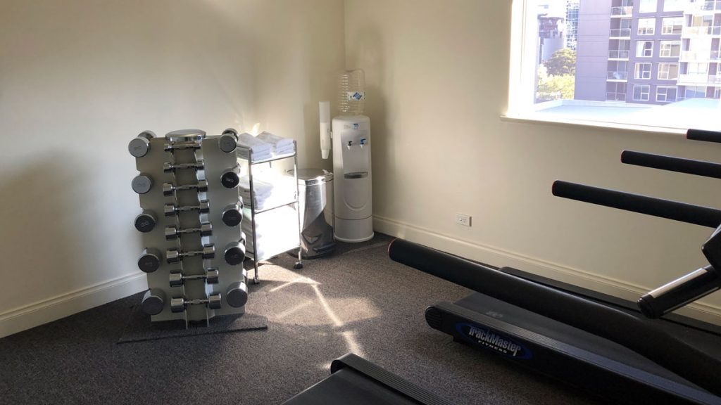 a room with a gym equipment