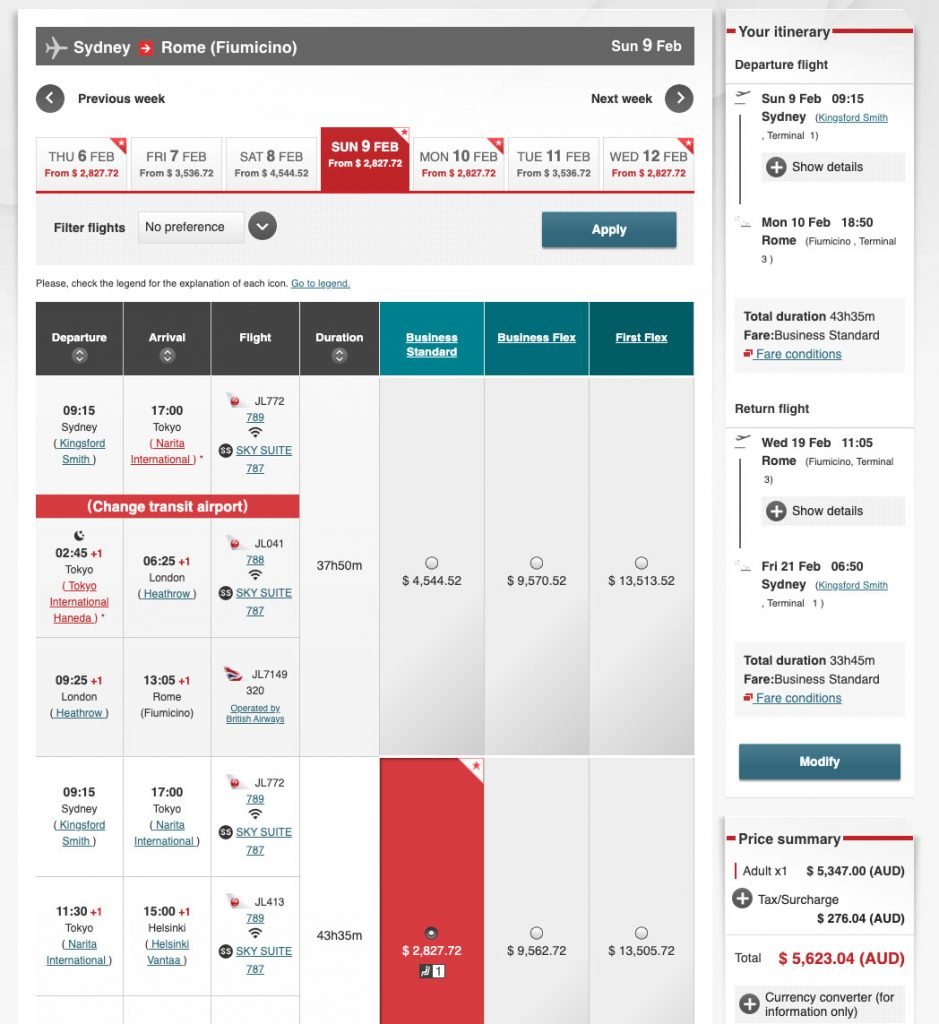 a screenshot of a flight schedule