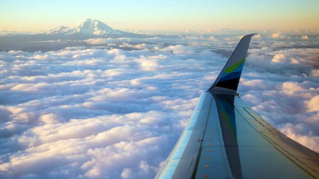 a view of a mountain from an airplane