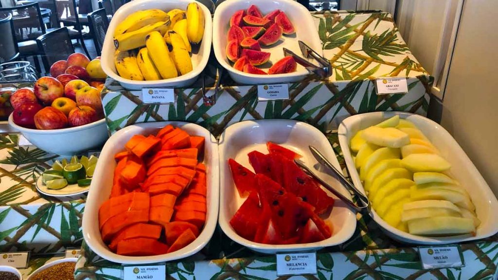 a group of bowls of fruit