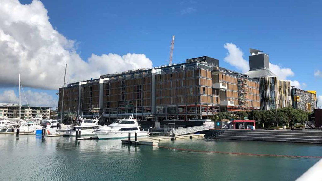 a building with boats in the water