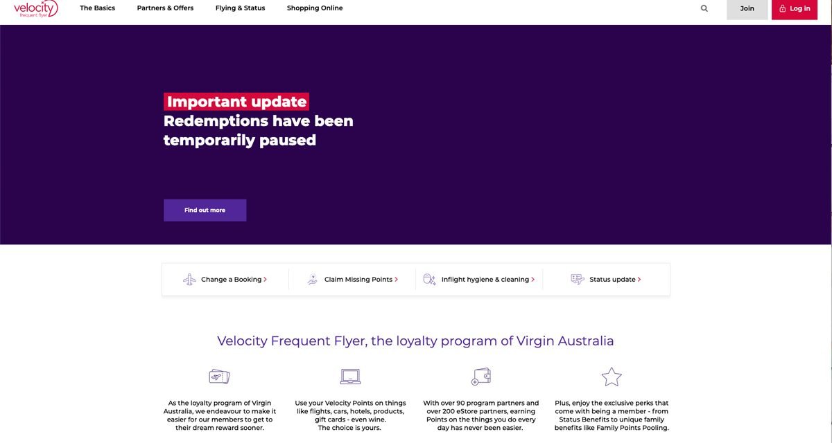 Virgin Australia: Velocity site crashes and accounts frozen