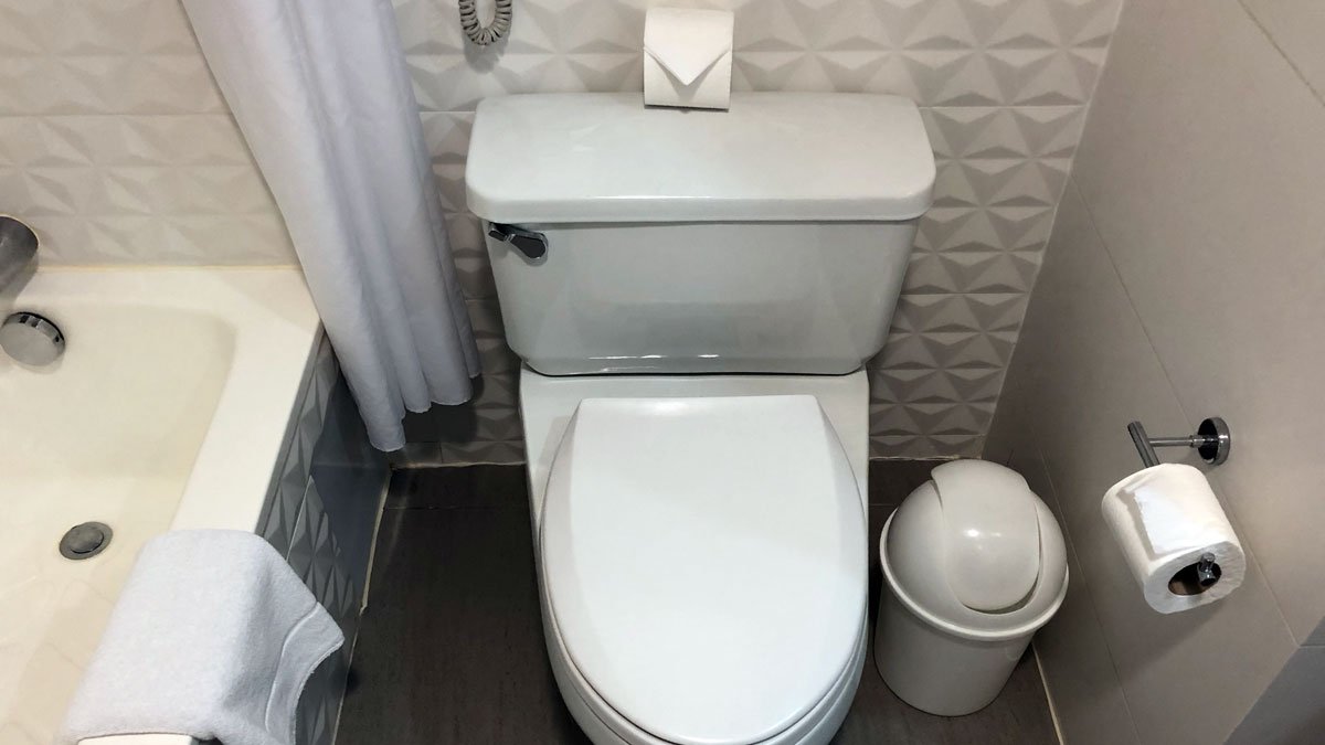 a toilet in a bathroom