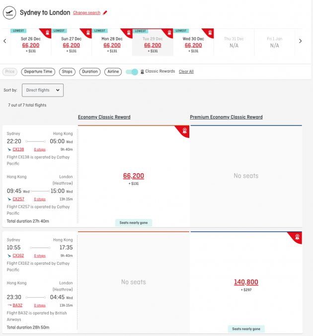 a screenshot of a flight schedule