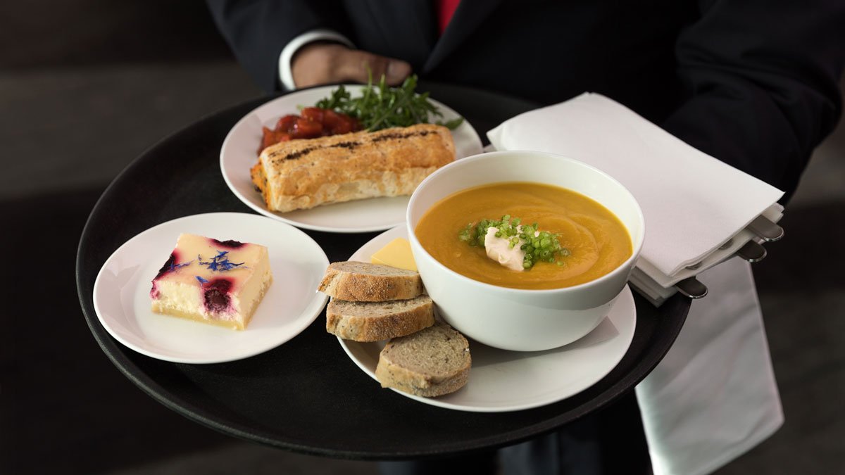 a plate of food on a tray