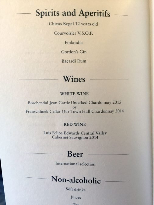 a menu of a wine list