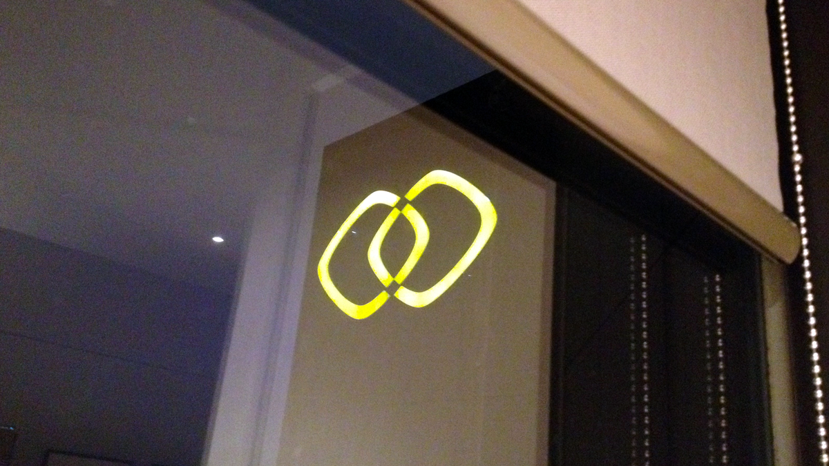 a logo on a window