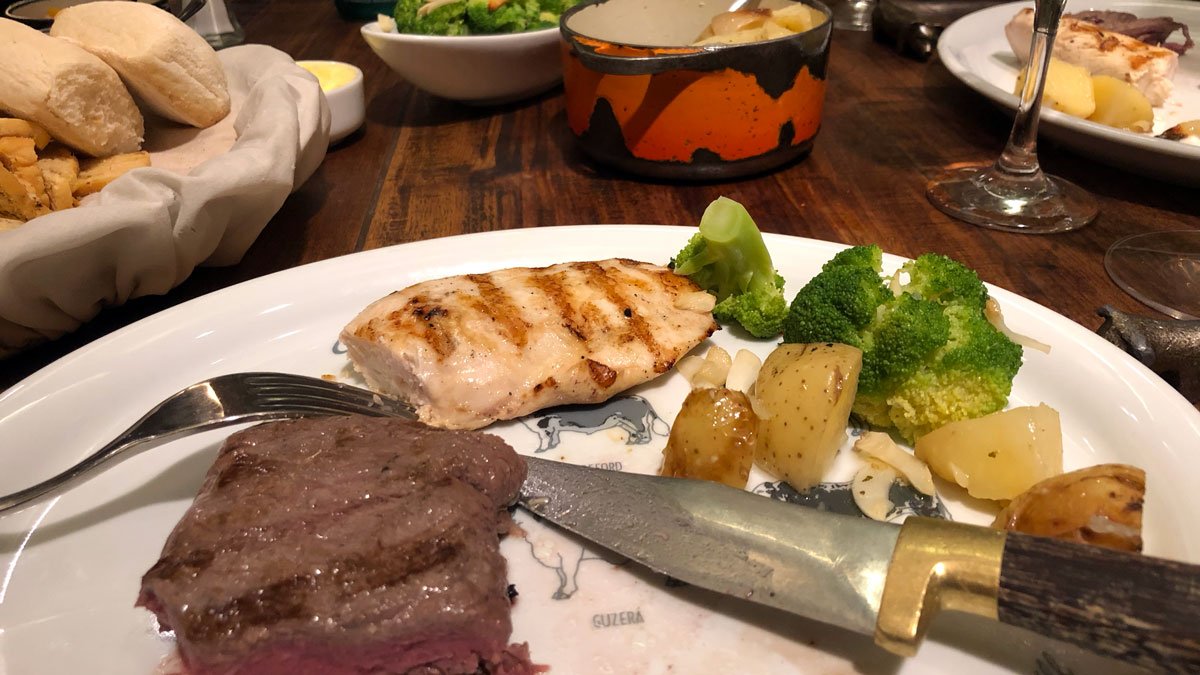 a plate of food with a knife and fork