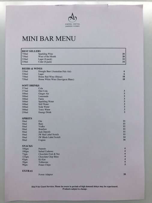 a menu with a list of drinks