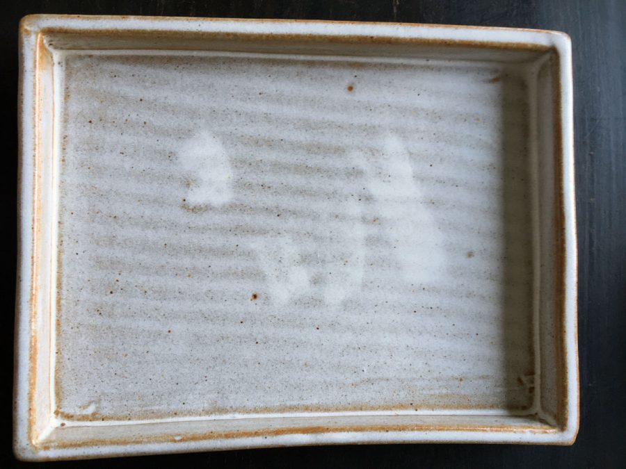 a white rectangular ceramic dish