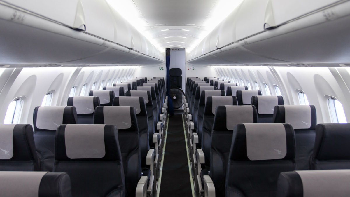 an airplane with rows of seats