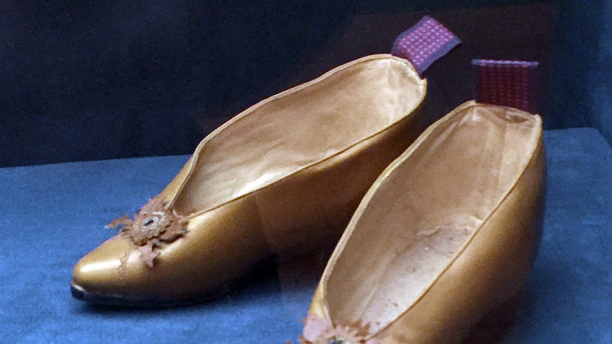 a pair of gold shoes
