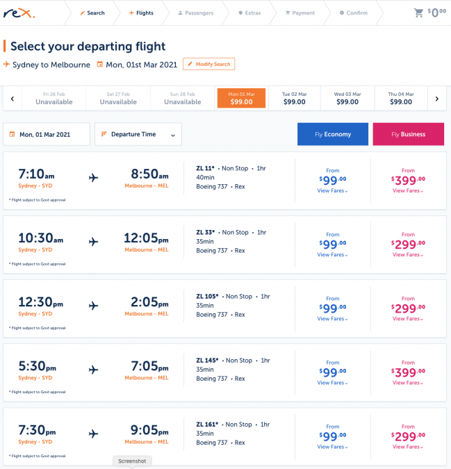 a screenshot of a flight schedule