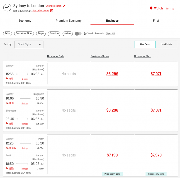 a screenshot of a flight schedule