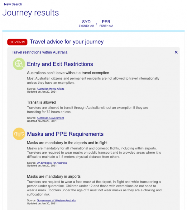 a screenshot of a travel advice