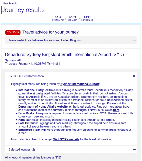 a screenshot of a travel advice