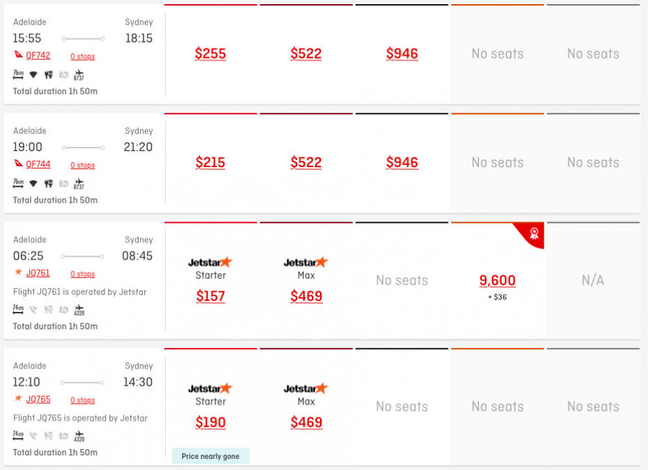 a screenshot of a flight schedule