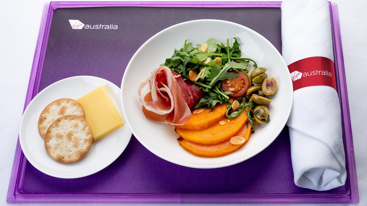 a plate of food on a tray