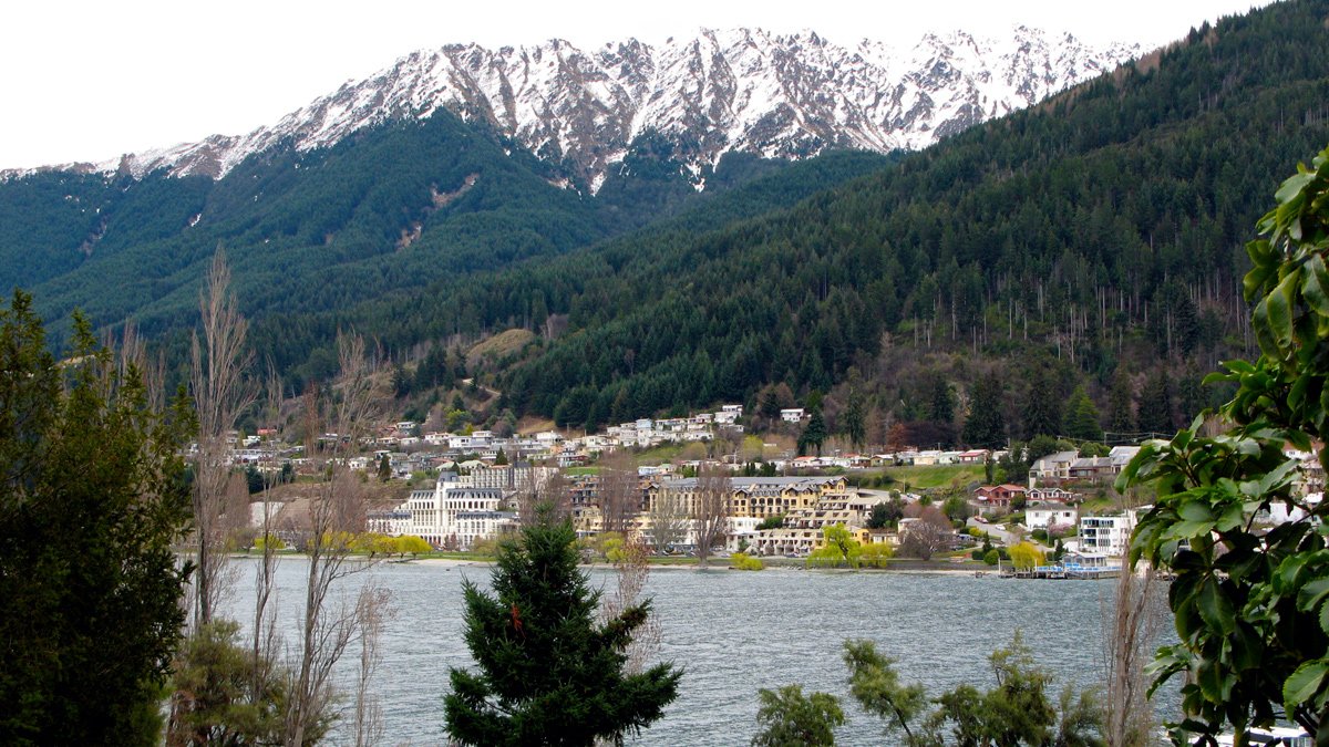 a town next to a lake